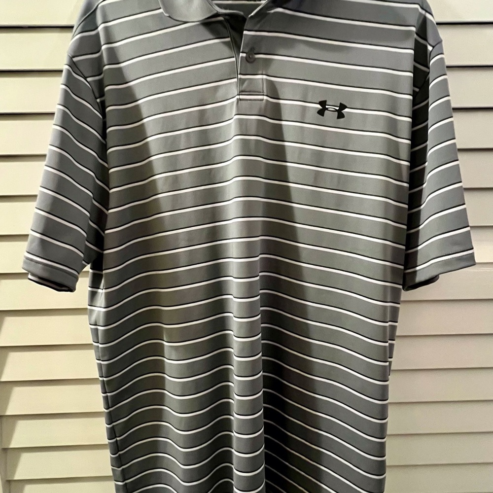 Under Armour Gray Striped Polo Shirt Classic Comfort